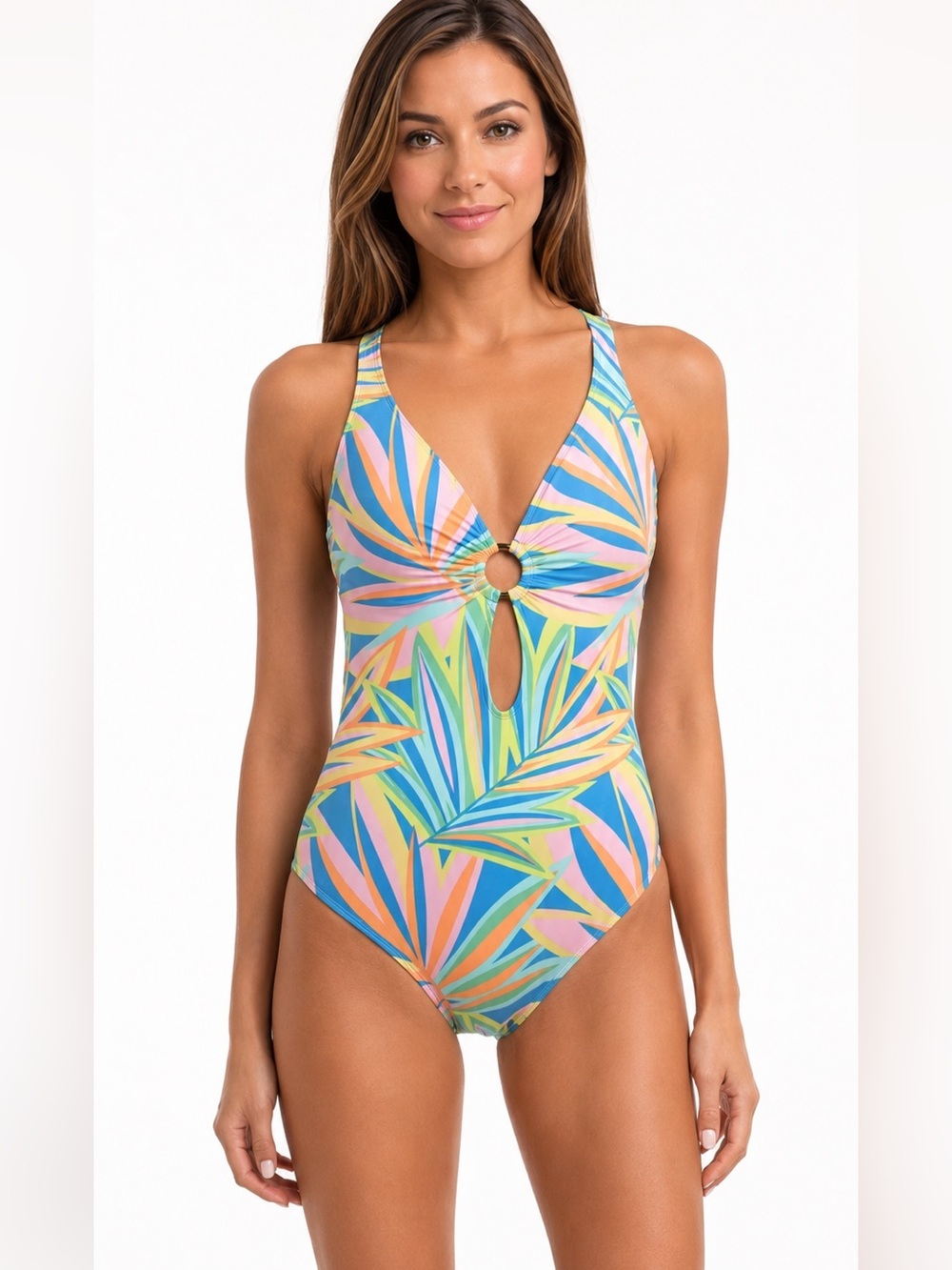 NWT BLEUBY ROD BEATTIE Tropical MultiColor One Piece Swimsuit Sz 14
